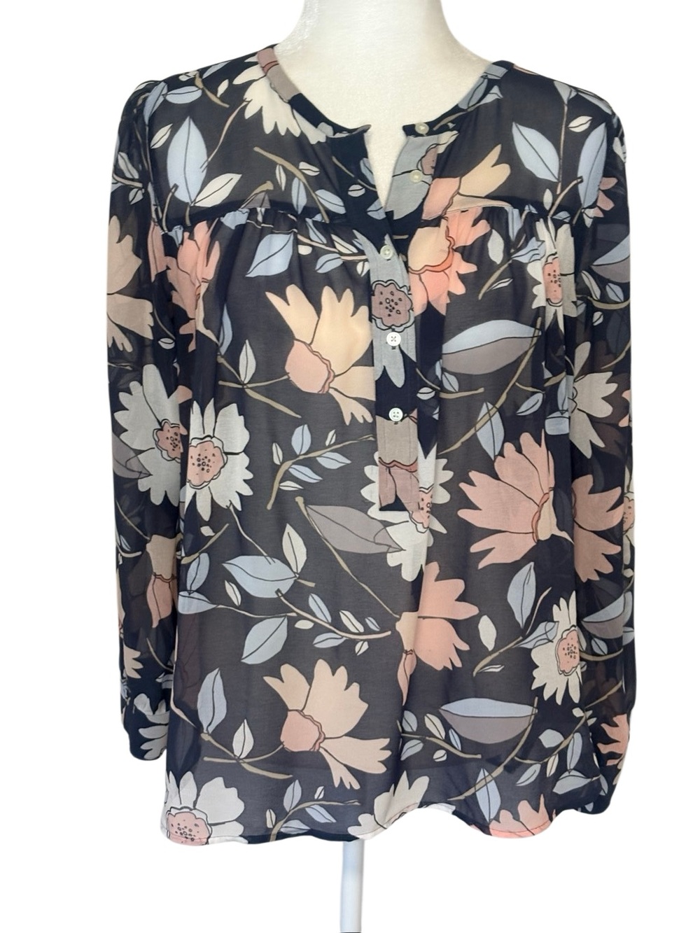 LOFT Floral Semi Sheer Long Sleeve Blouse. Size Small. Good Condition!